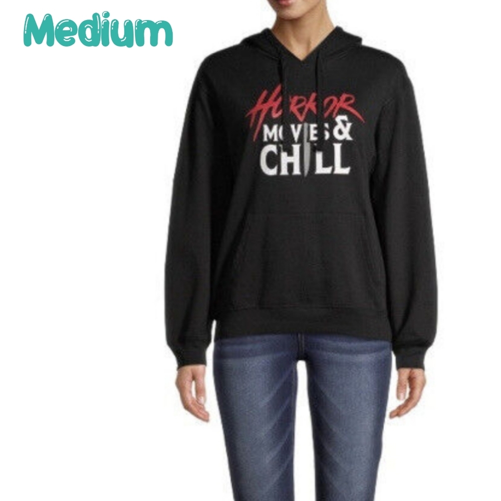 Wound Up Hoodie Pullover Black Horror Movies & Chill Fall Cozy Warm Girls Medium